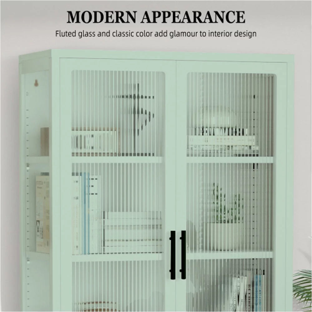 Mint Green Double Glass Door Steel Storage Cabinet Q3401