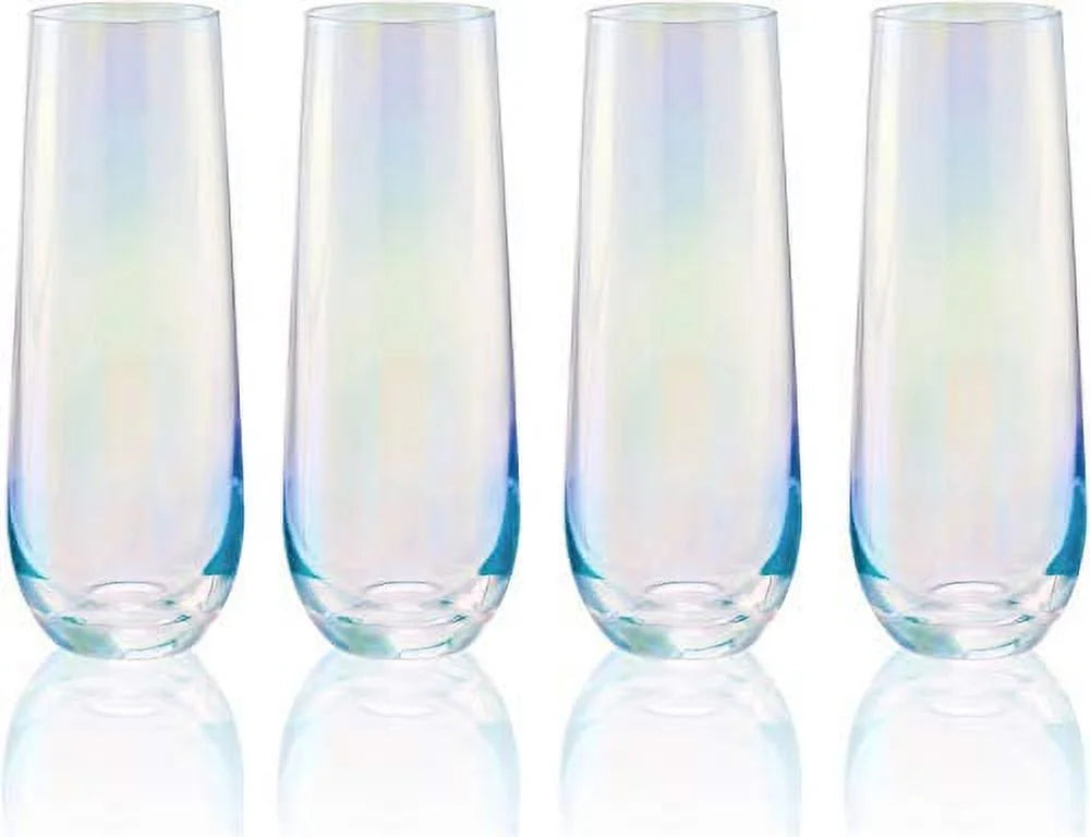 White Pearl Luster Stemless Champagne Flutes Set of 4 I828328