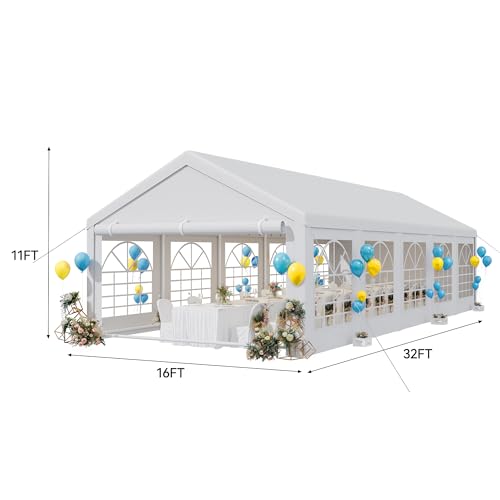 16x32ft Heavy Duty Galvanized Steel Party Tent with Removable Sidewall Windows E4016