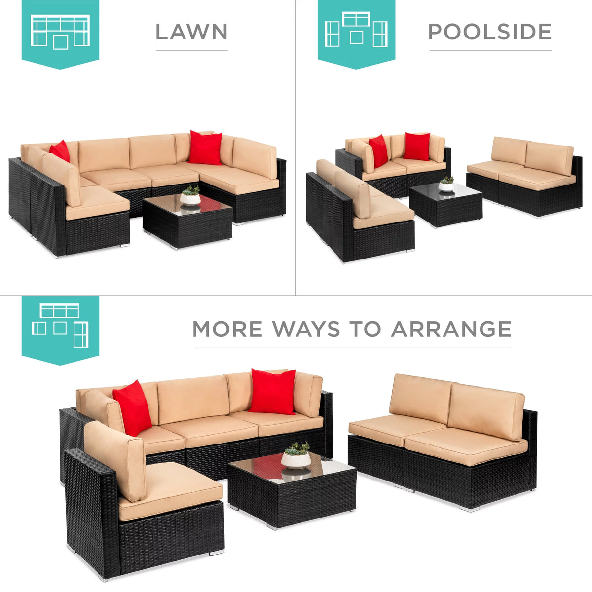 7 Piece Gray Wicker Sectional Set U691
