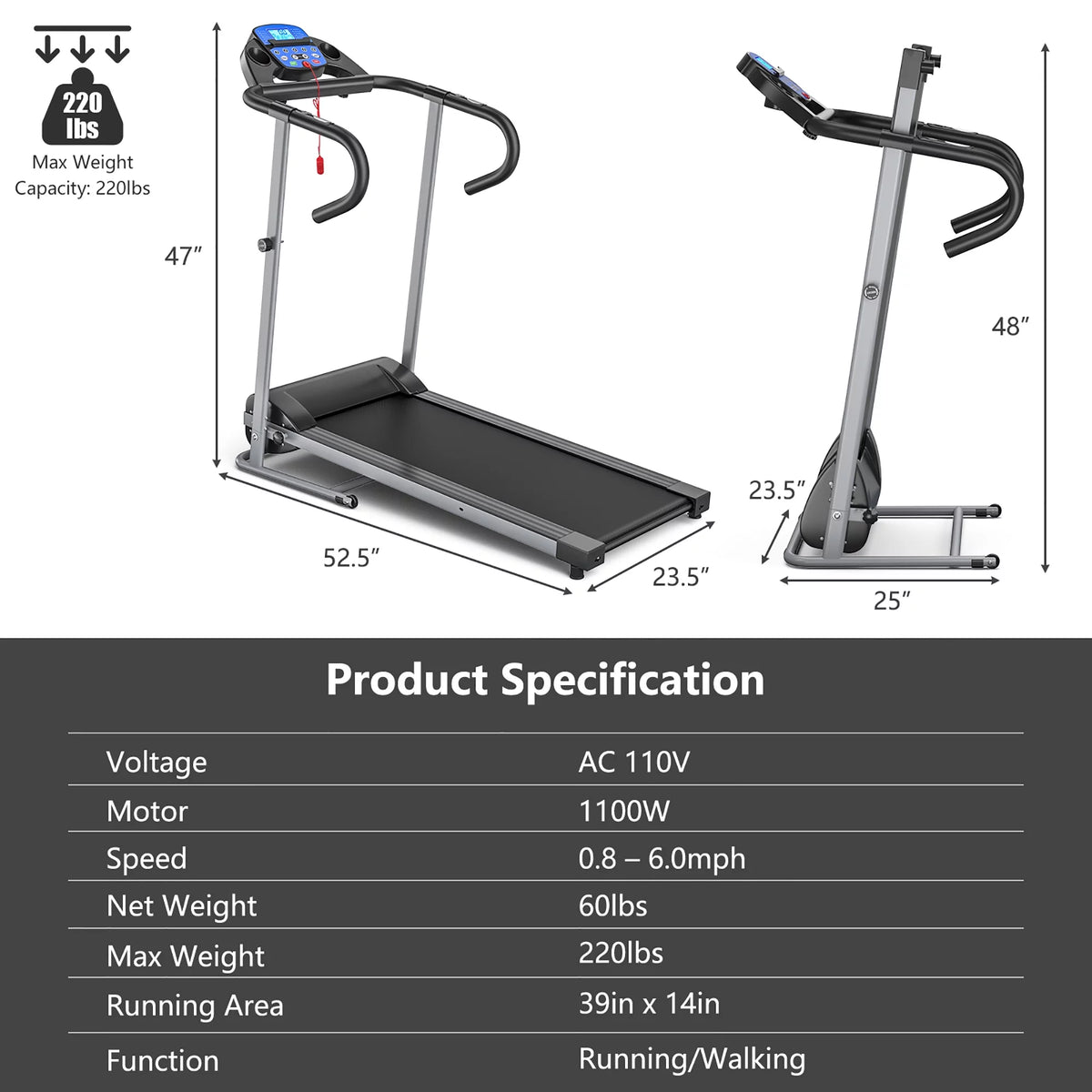1100W Folding Electric Treadmill D897