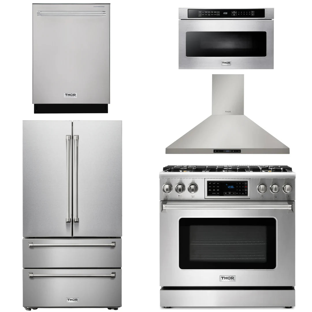 36 Gas Range, Range Hood, Microwave, Refrigerator, Dishwasher Q91026