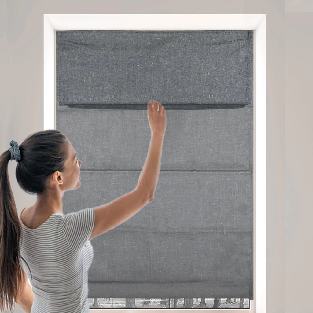 Gray Total Blackout Roman Shades 23"W x 64"H B396437