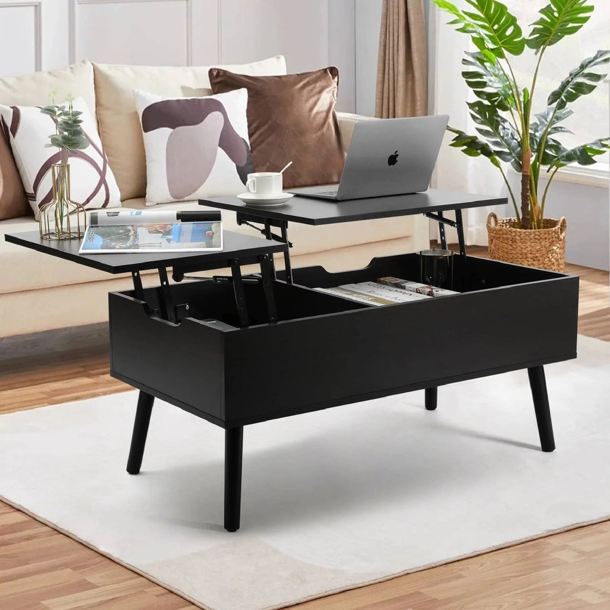 Black Lift Top Coffee Table with Storage V105
