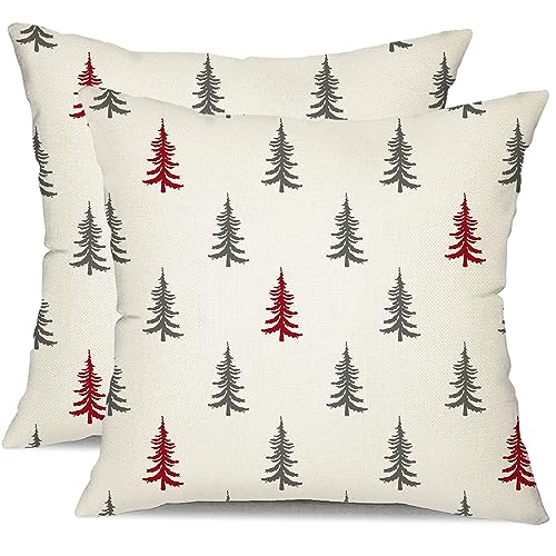 Christmas Tree White 18x18 inch Set of 2 Throw Pillow Covers Y6272