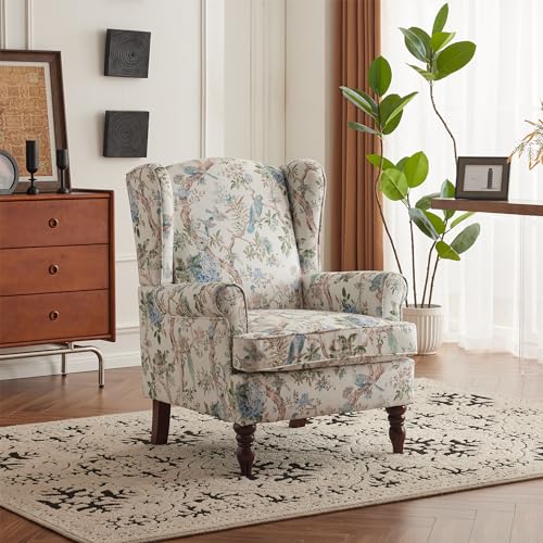 Blue Floral High Back Upholstered Accent Chair W2685