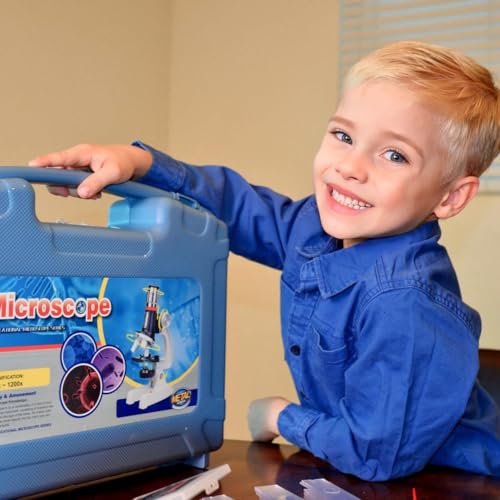 Kids Microscope Kit 100X-1200X Magnification Metal Body LED Light O256247