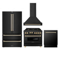 36 In. Gas Range, Range Hood, Refrigerator, and Dishwasher in Black Stainless Steel F7057