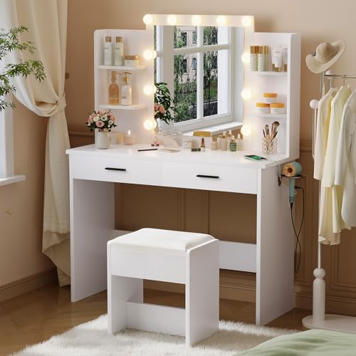 Vanity Desk with Lighted Mirror and Stool D927089