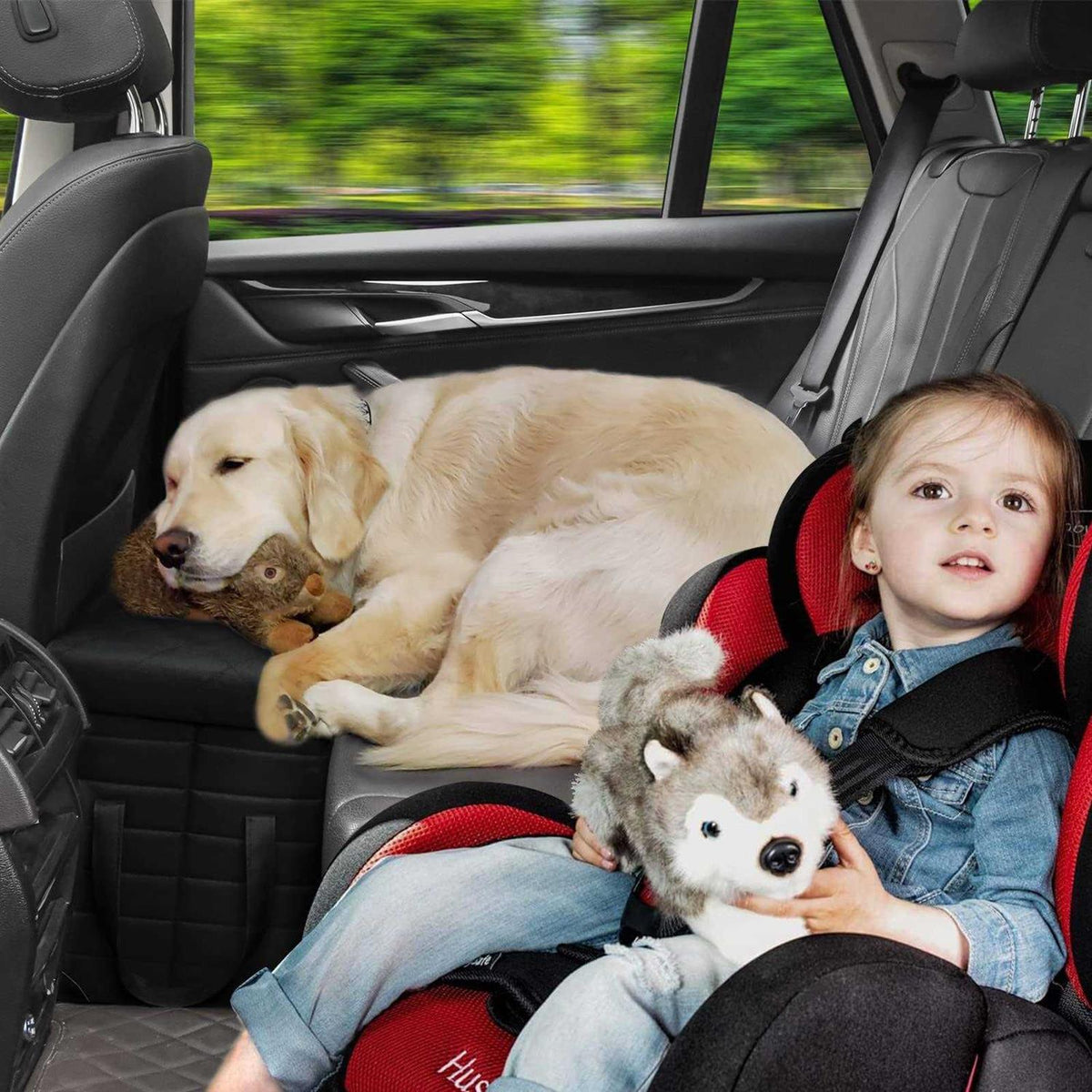 Car Back Seat Extender for Large Dogs with Storage V639969