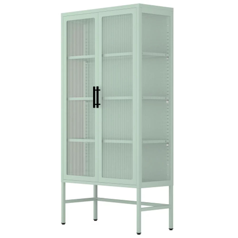 Mint Green Double Glass Door Steel Storage Cabinet Q3401