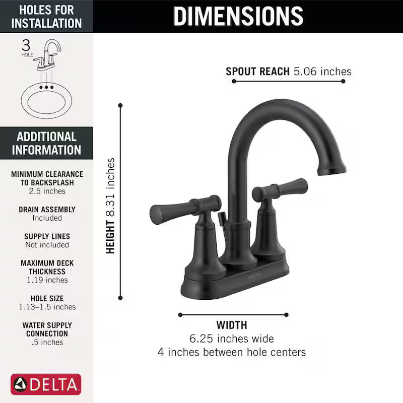 2-Handle Centerset Bathroom Faucet in Matte Black S7506