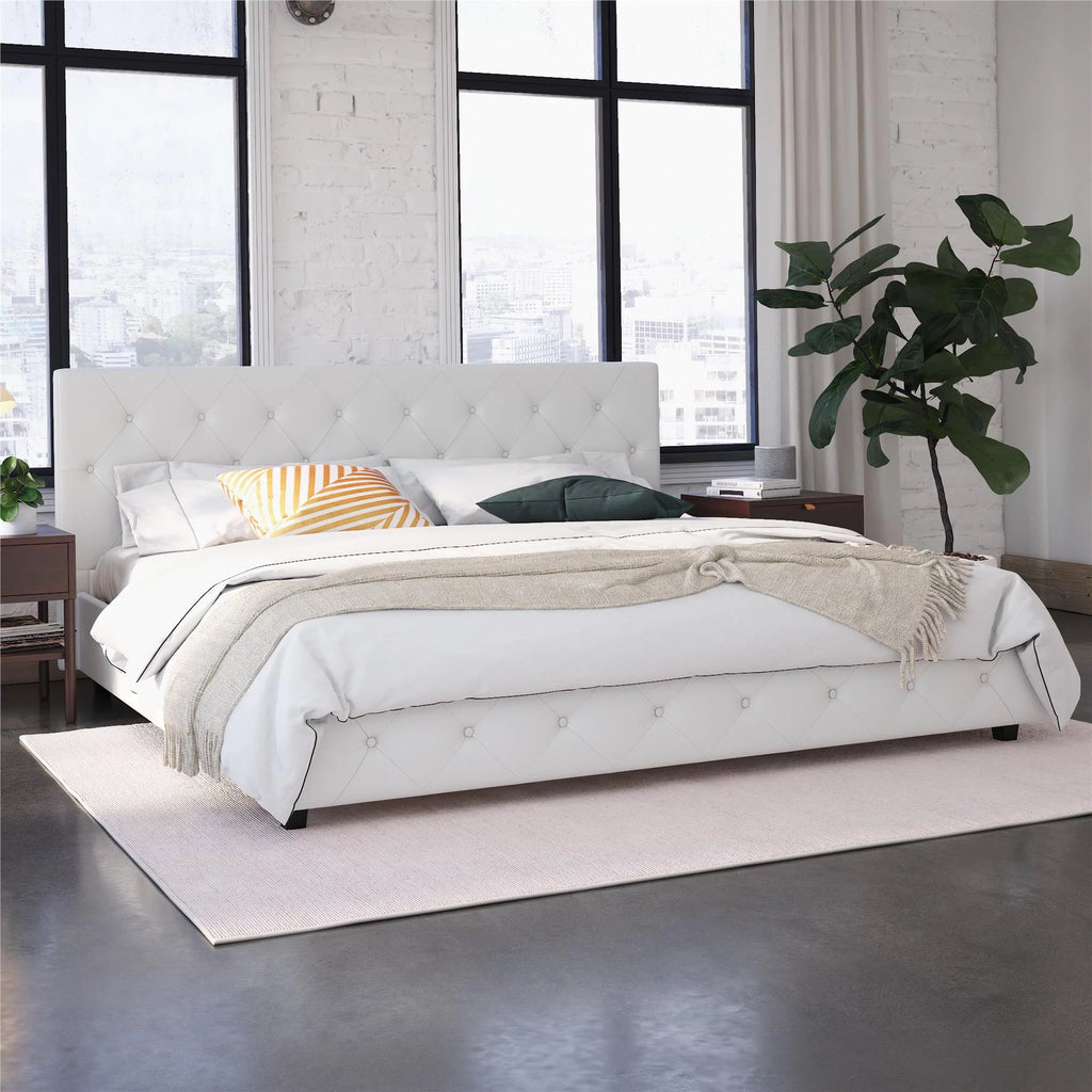 Queen Camel Faux Leather Upholstered Platform Bed U2572
