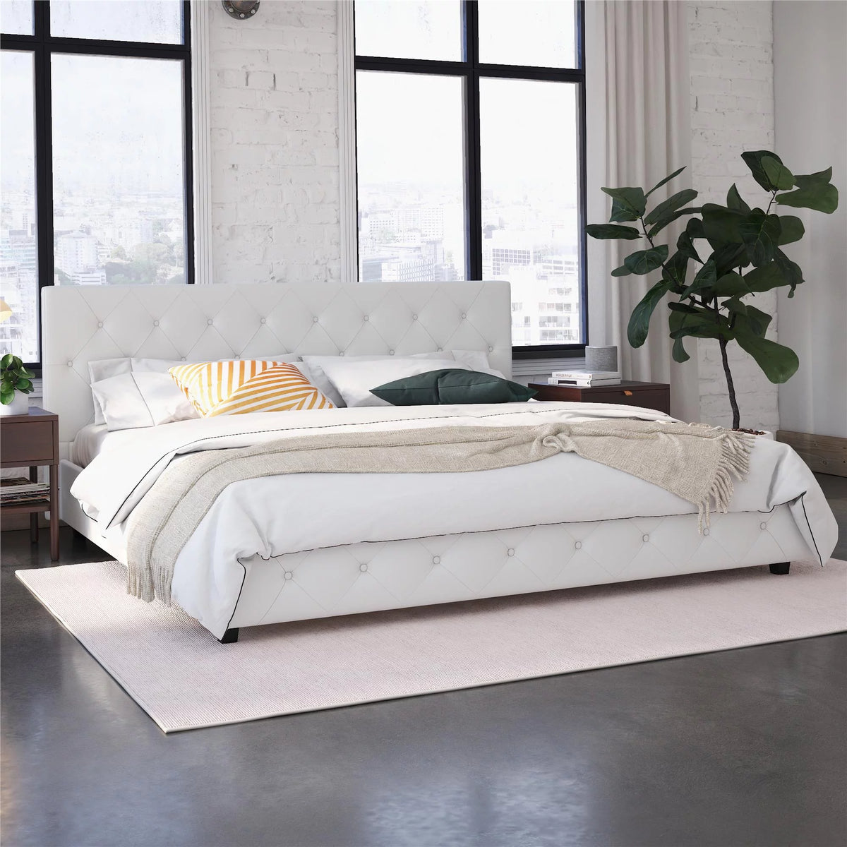 Queen Camel Faux Leather Upholstered Platform Bed U2572