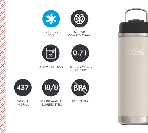 Insulated Stainless Steel Drinking Bottle with Straw, 0.71 L Z54070