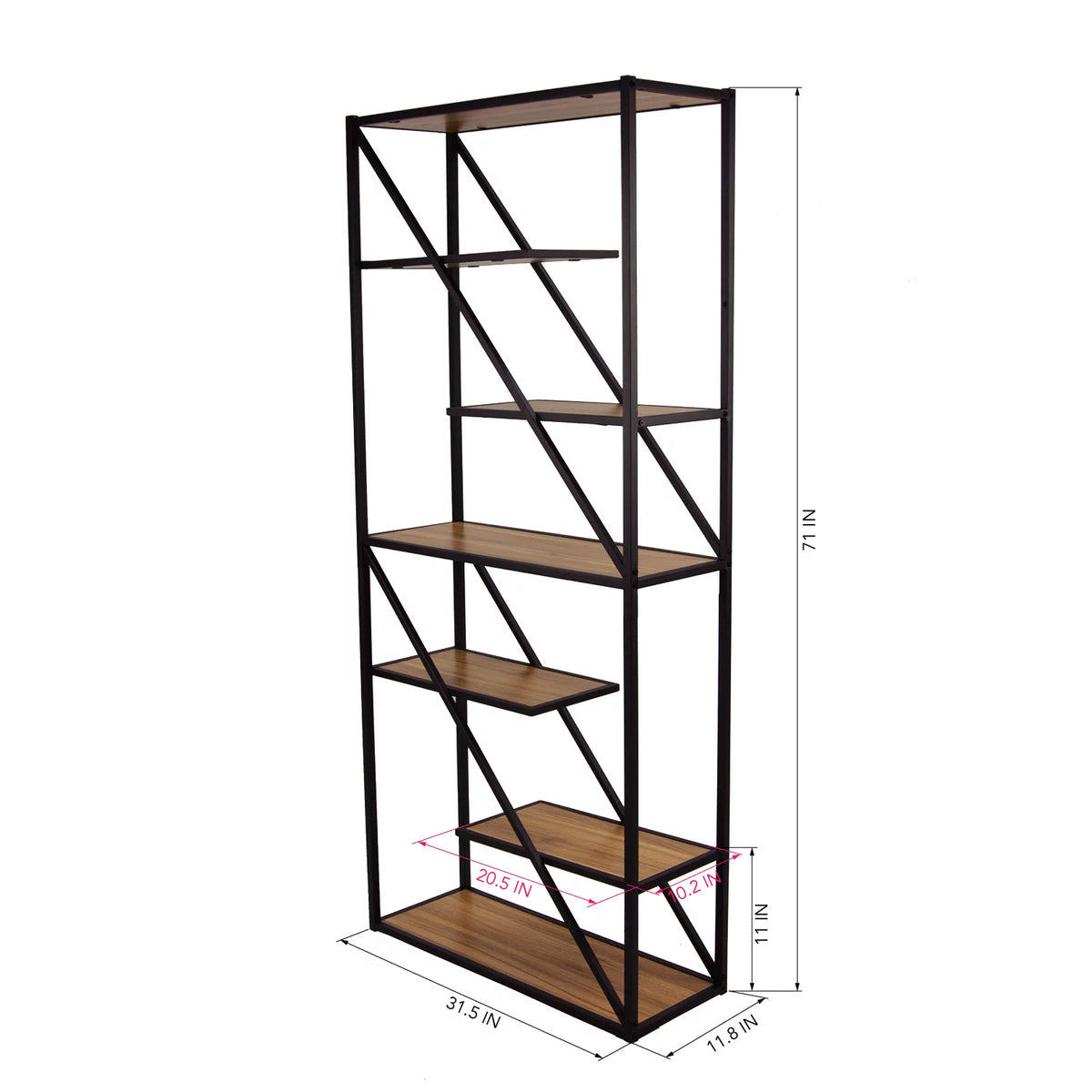 6-Tier Metal Wood Bookcase W784