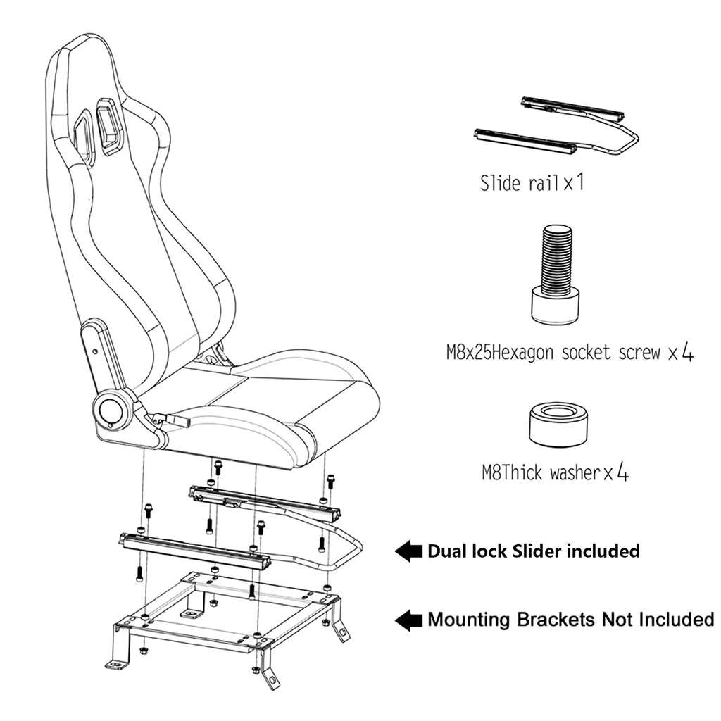 2PCS PVC Leather Racing Seats with Sliders C201779