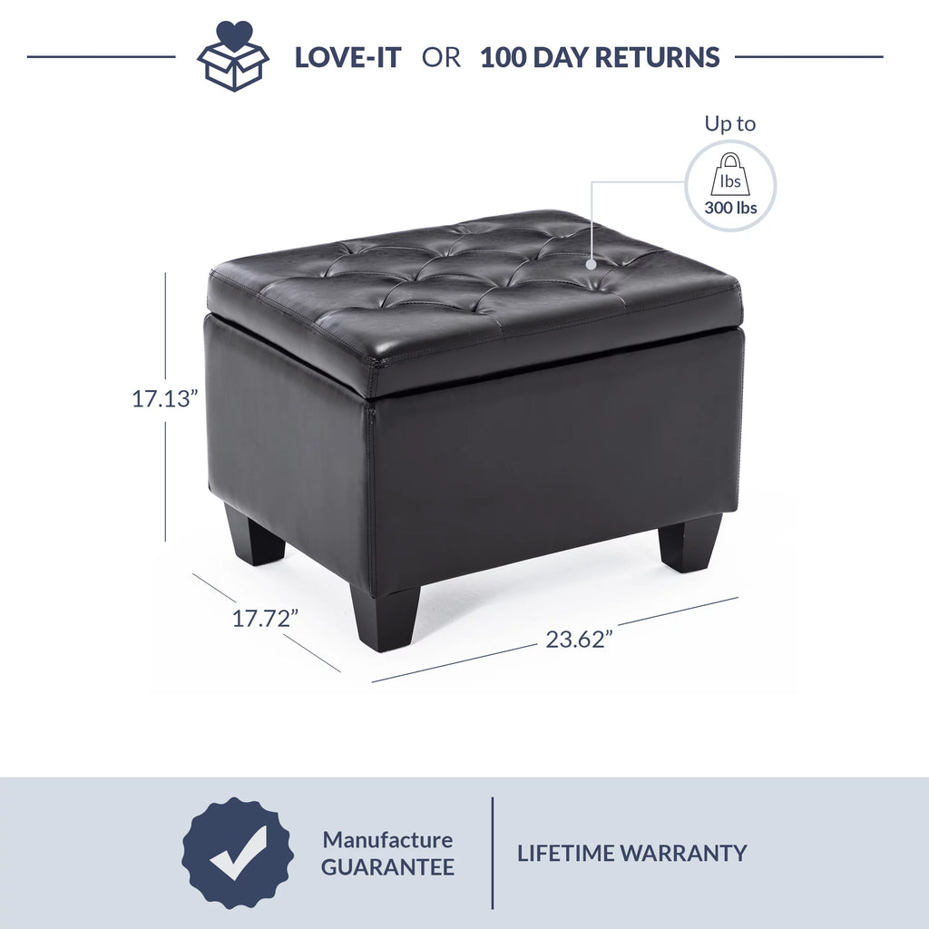 Black Faux Leather Storage Ottoman N7242