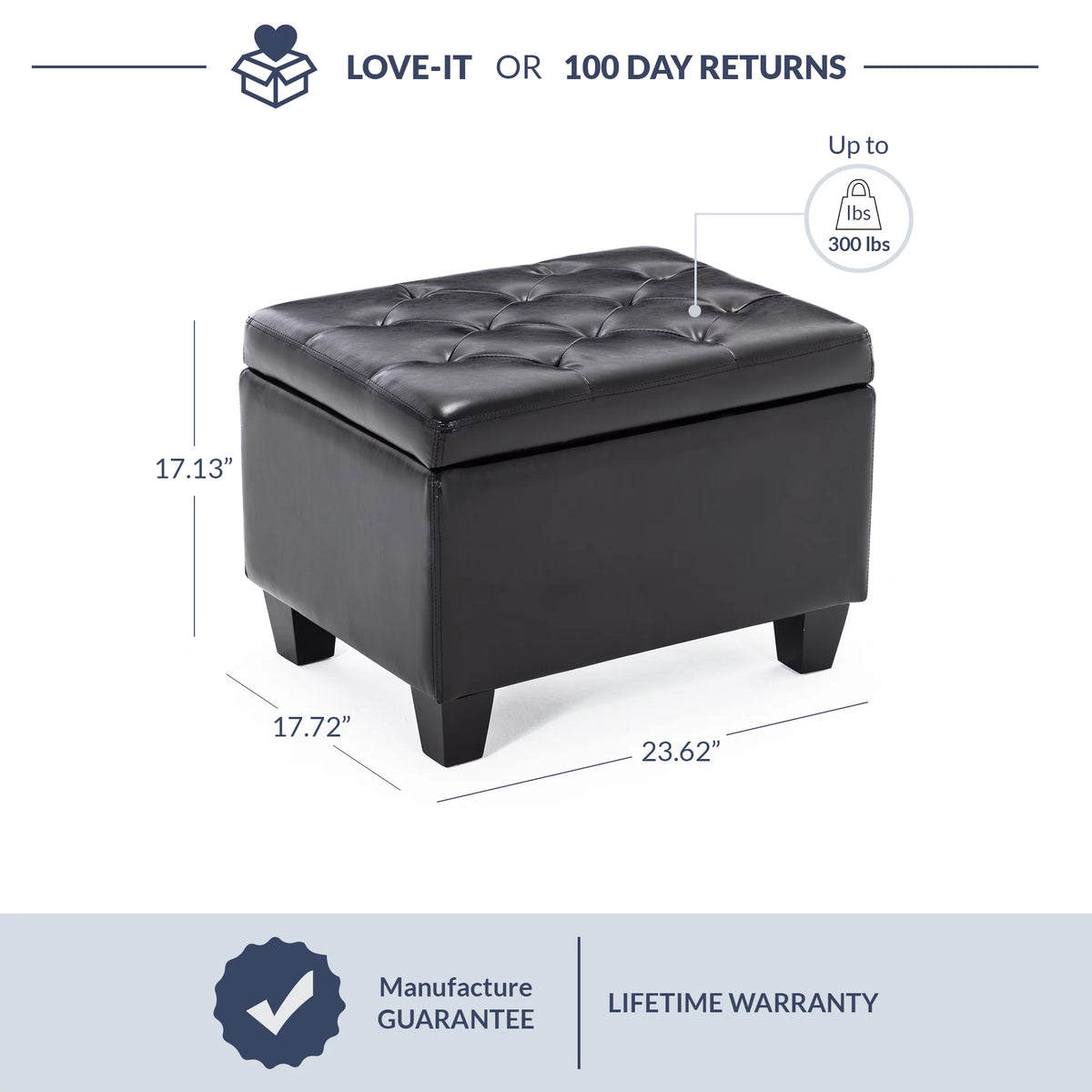 Black Faux Leather Storage Ottoman N7242