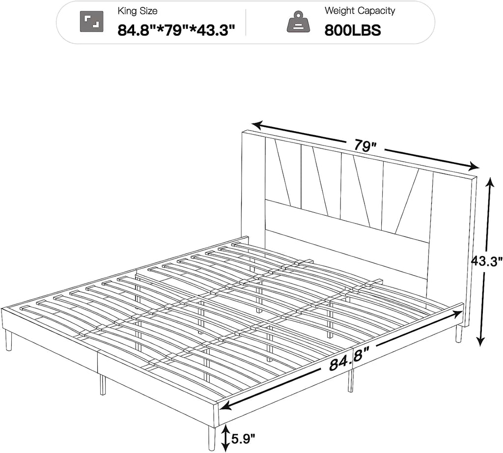 King Size Beige Fabric Upholstered Platform Bed Frame O42538