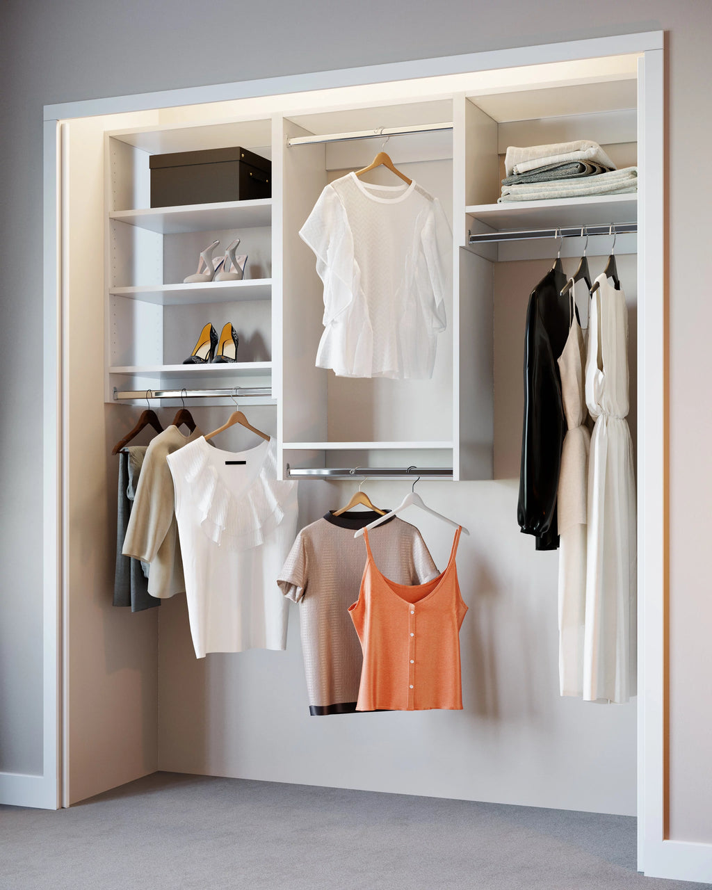 White Modular Closet System with Shelves U62401