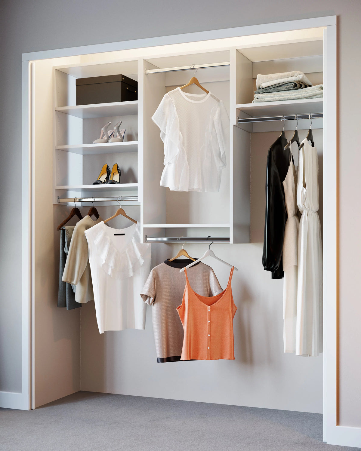 White Modular Closet System with Shelves U62401