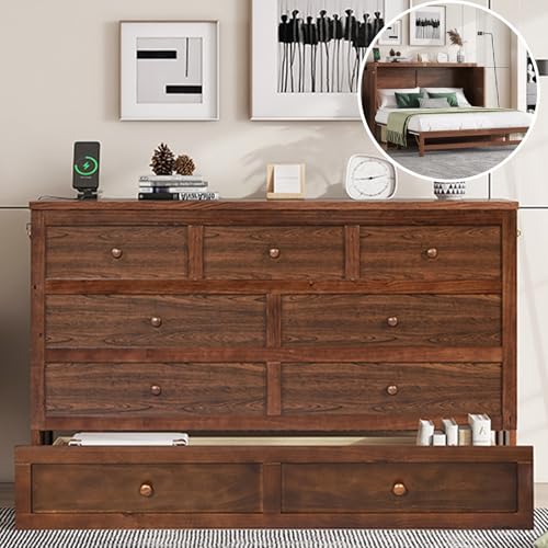 Solid Pine Queen Size Murphy Cabinet Wall Bed with Storage Drawers T355
