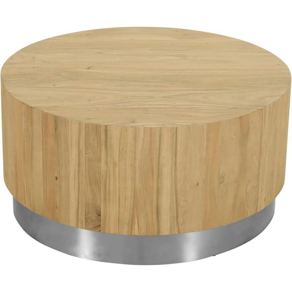 Round Modern Wood Coffee Table with Metal Base V25368