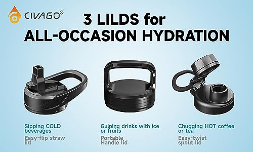 32 oz Insulated Stainless Steel Water Bottle with Straw and 3 Lids Z2874