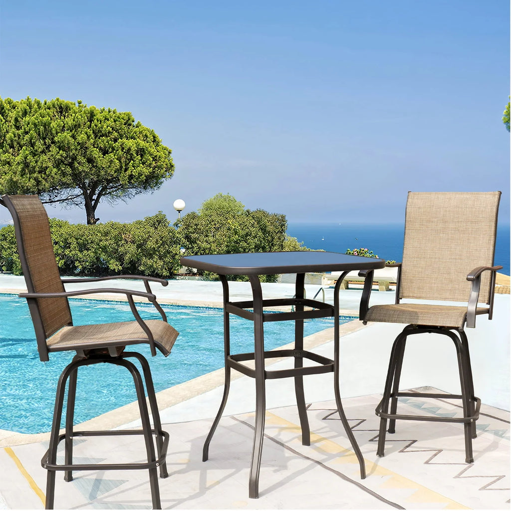 Tan Metal Bistro Chair and Table Set of Three Q95966