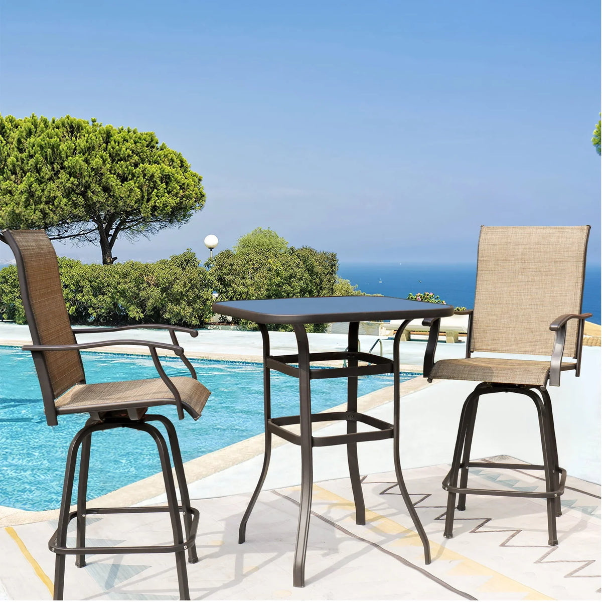Tan Metal Bistro Chair and Table Set of Three Q95966