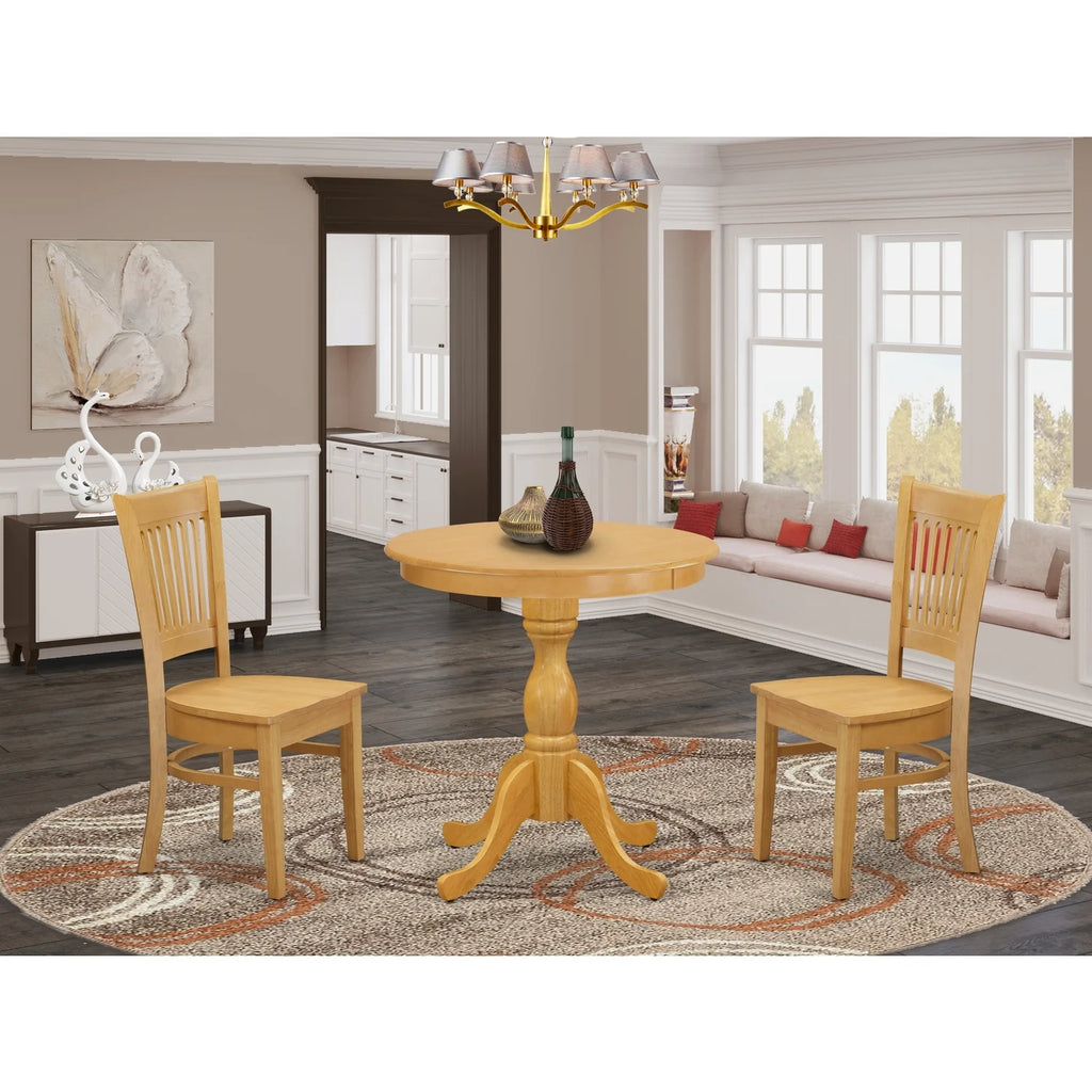 3-piece Oak Dining Table Set with Wood Seat Chairs M7156