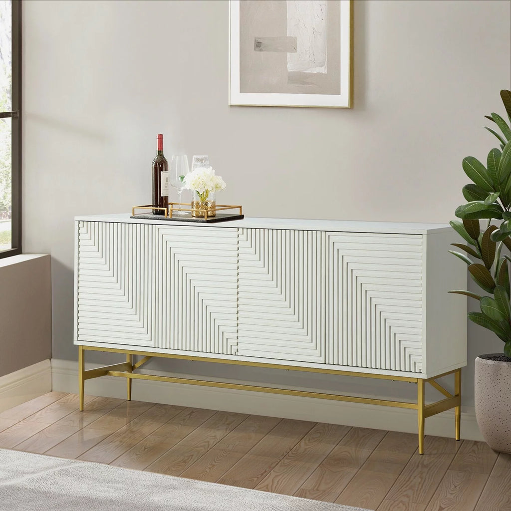 Walnut Kitchen Buffet Sideboard with Metal Legs J84242