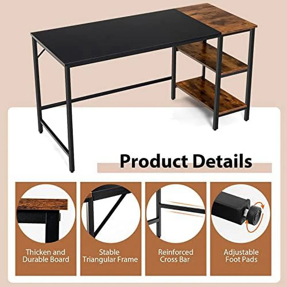 55” Computer Desk with 2-Tier Shelves Black U876