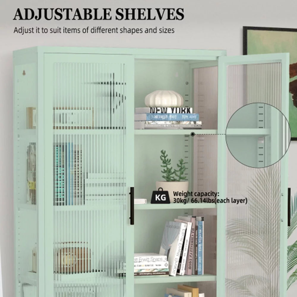 Mint Green Double Glass Door Steel Storage Cabinet Q3401