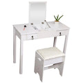 Flip-top Mirror Vanity Set with 2 Drawers and Stool, White E8503