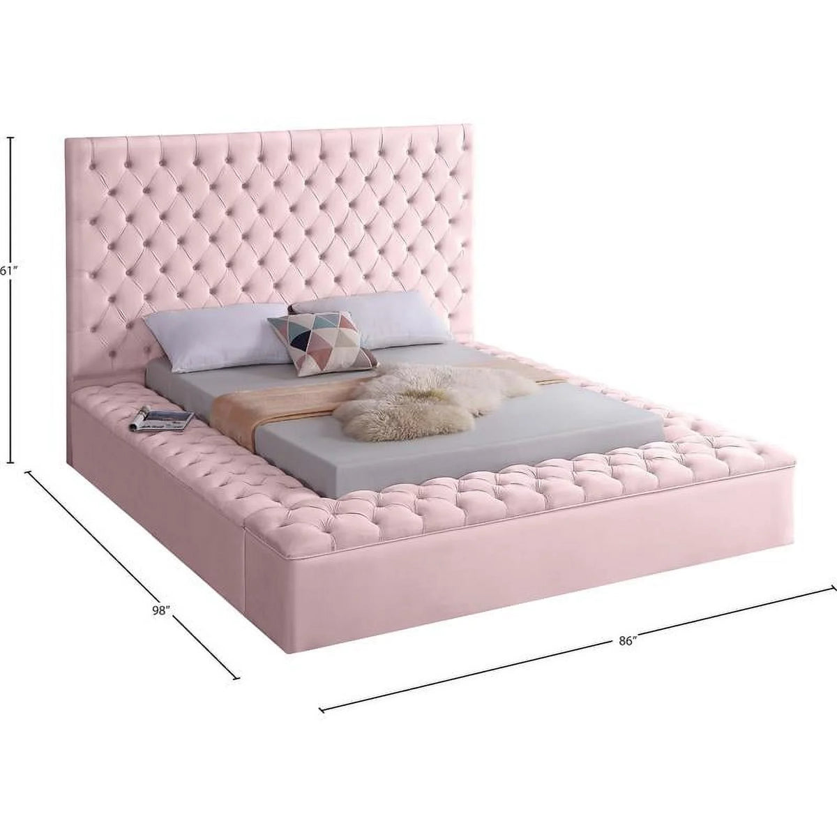 Pink Queen Wood Storage Platform Bed P558