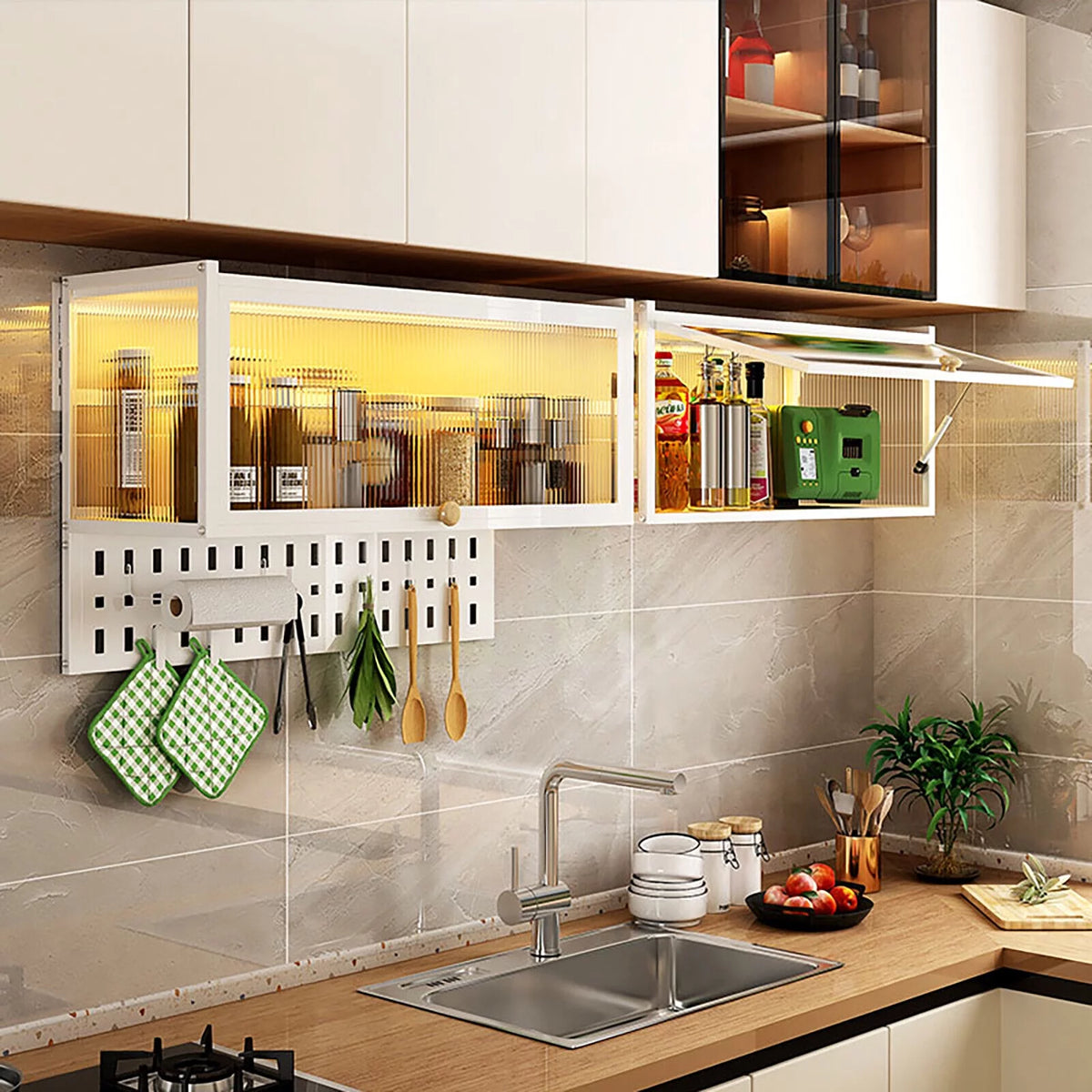 White Wall Mounted Storage Cabinet with Glass Door T105208