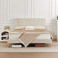 King Size Beige Fabric Upholstered Platform Bed Frame O42538