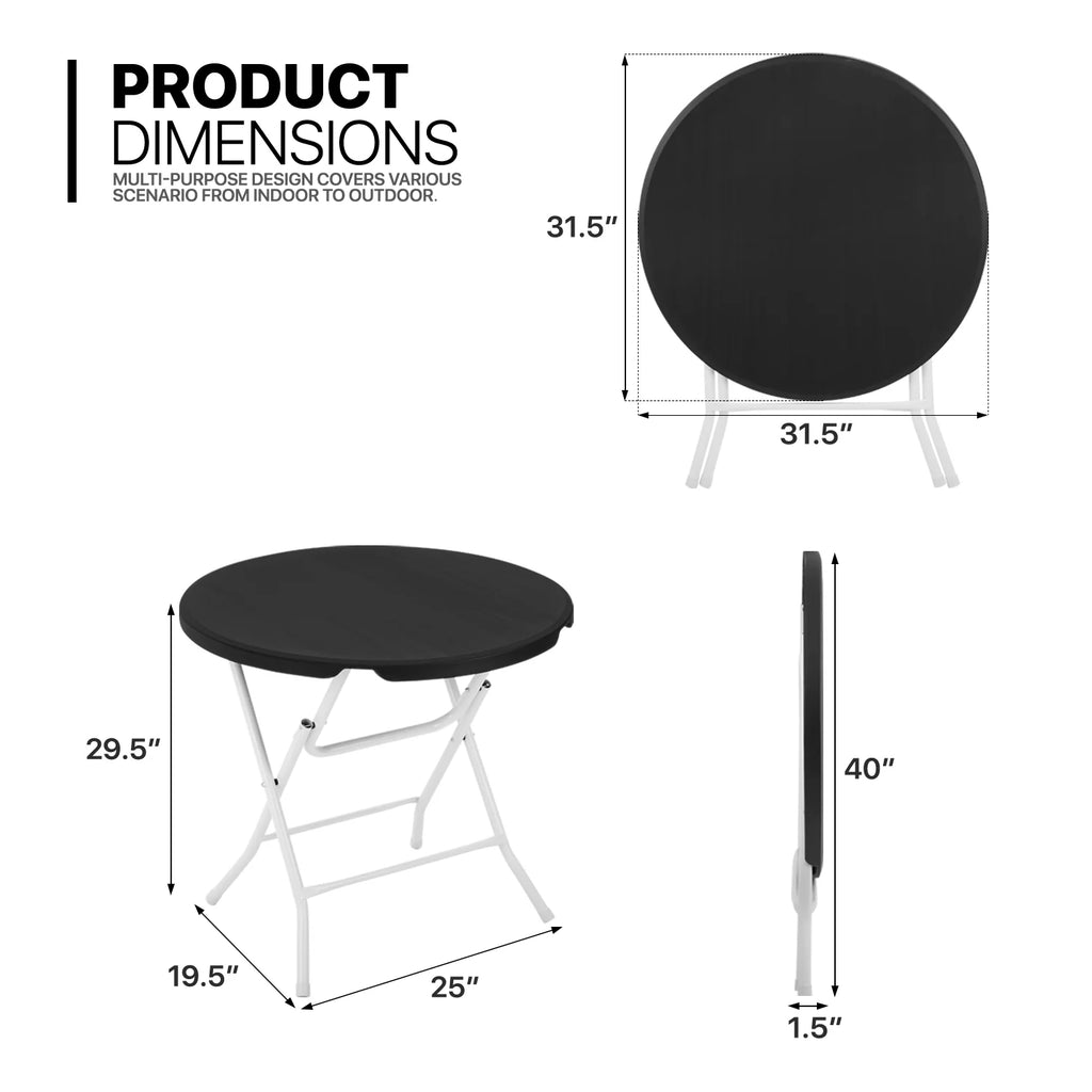 7 Pieces 2.6 FT Folding Round Black Table and Chair Set E566