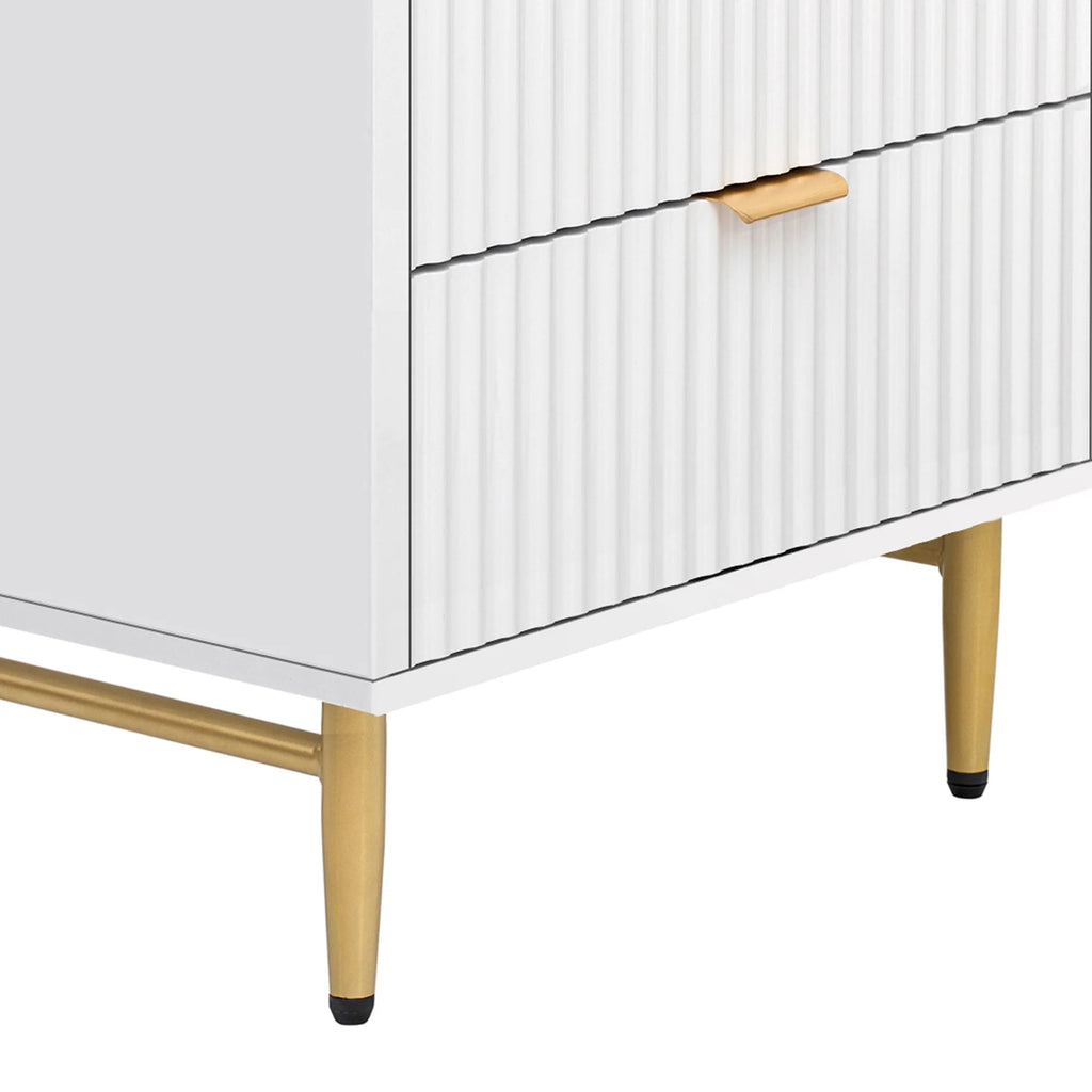 Modern Wood Fluted Nightstand Set of 2 with Charging Station White L853598