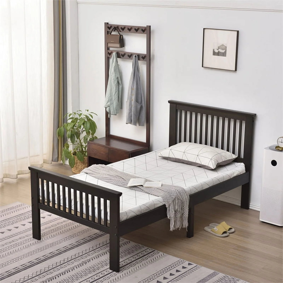 2-Piece Set with Double Sliding Door Wardrobe & Twin Bed O1053