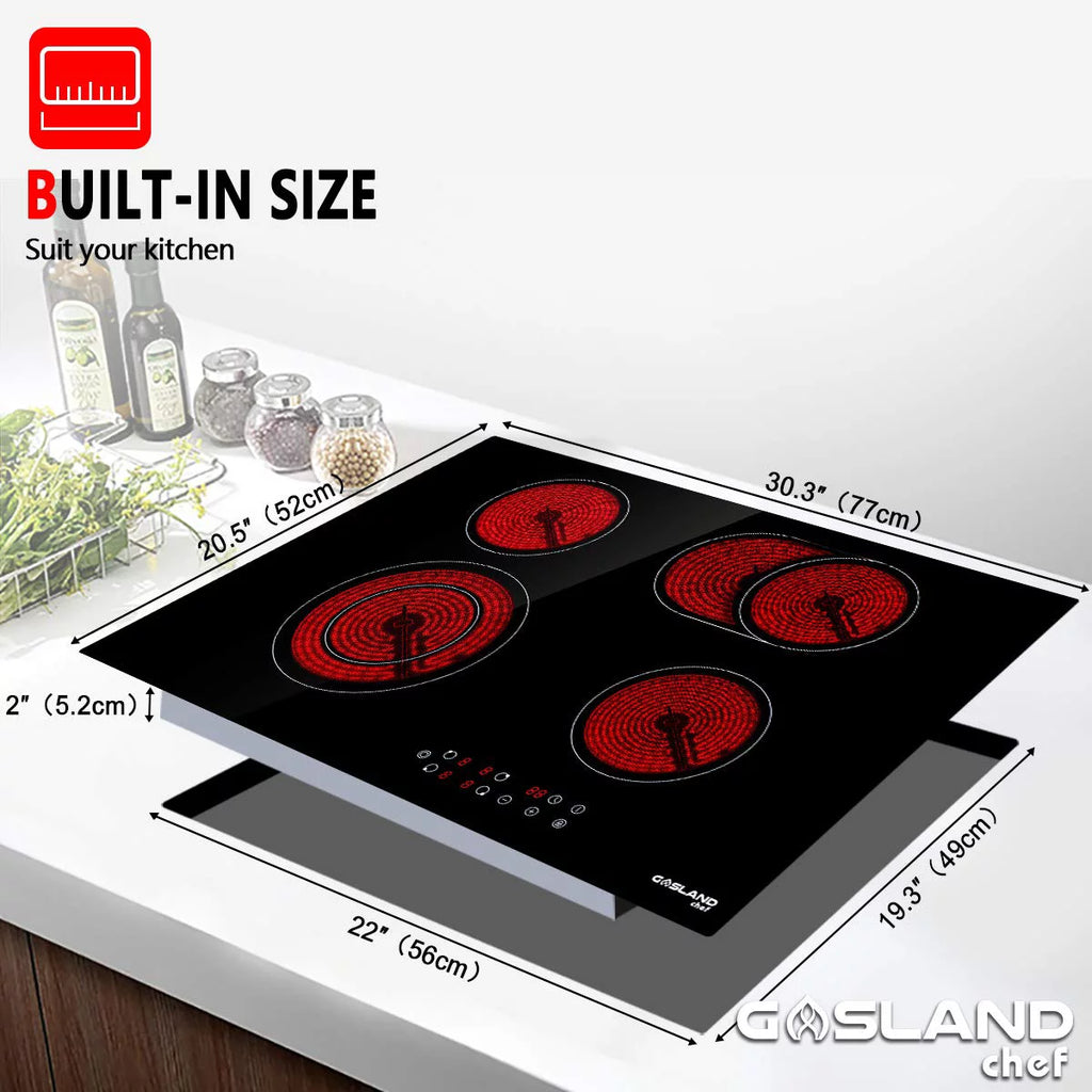 30 Built-in Electric Cooktop, 4 Burners Ceramic Glass E69797