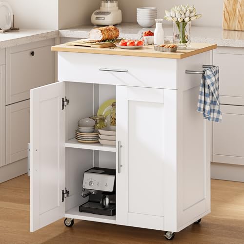 White Rolling Kitchen Island with Storage W668592
