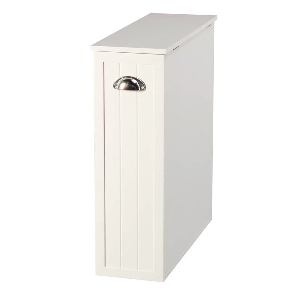 White Slim Bathroom Storage Cabinet with Slide-Out Shelf W3421