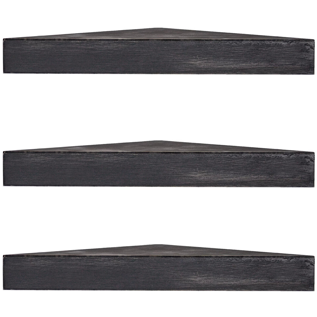 Black Set of 3 Wood Floating Corner Shelves J196589