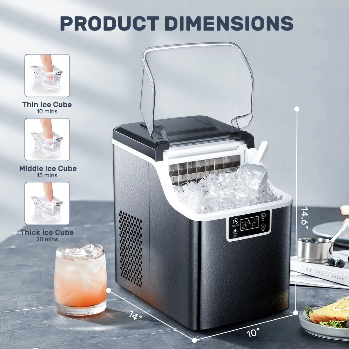 44Lbs/24H Self-Cleaning Countertop Ice Maker with Ice Scoop & Basket A2213