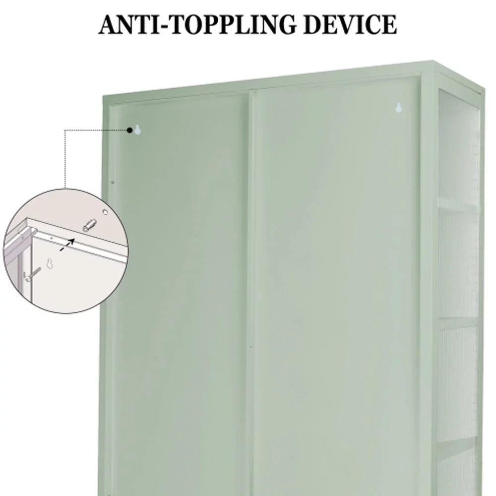 Mint Green Double Glass Door Steel Storage Cabinet Q3401