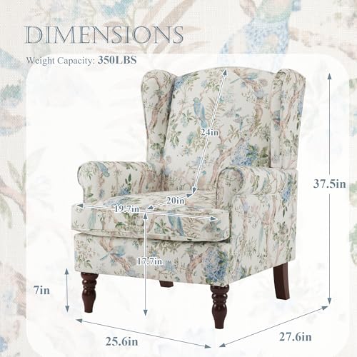 Blue Floral High Back Upholstered Accent Chair W2685