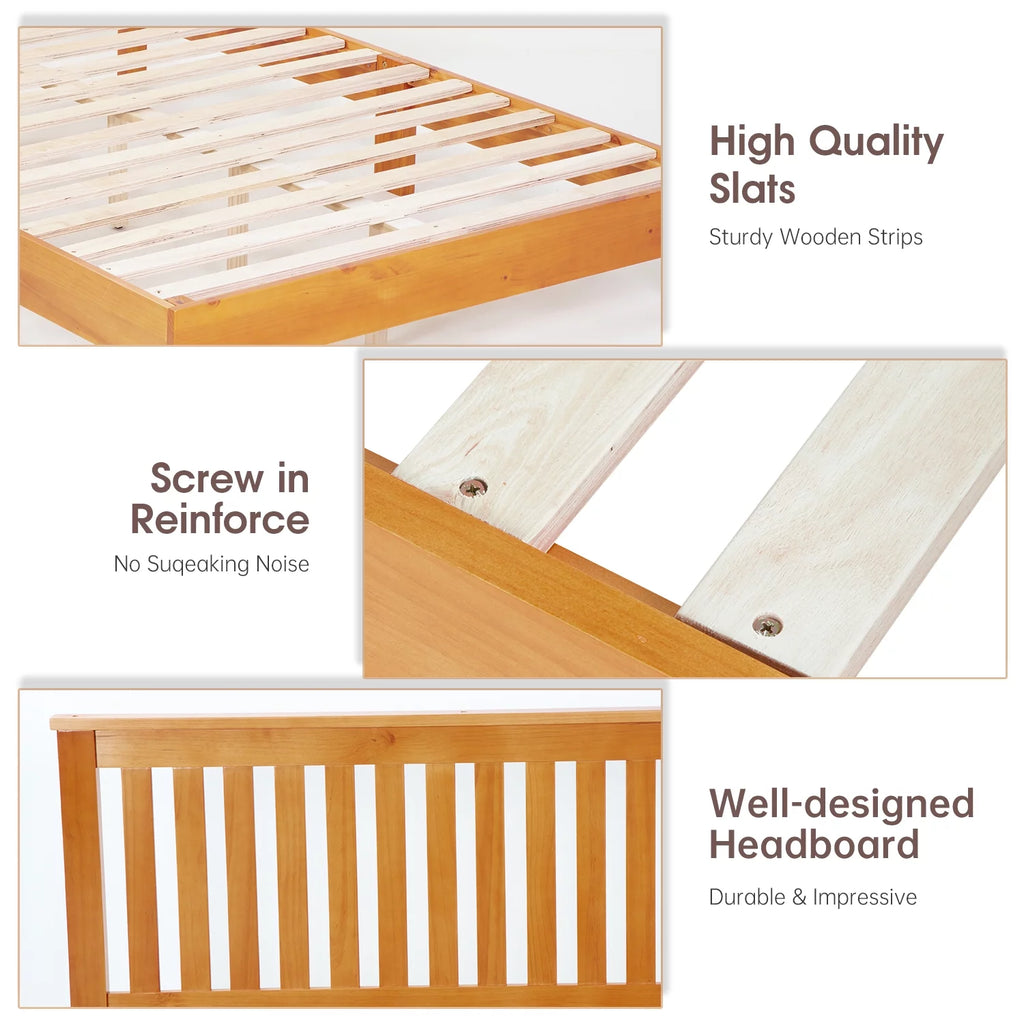 Queen Size Bed Frame with Headboard Wood Slats K5159